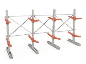 Трехсекционный двухсторонний консольный стеллаж с 2 уровнями консолей