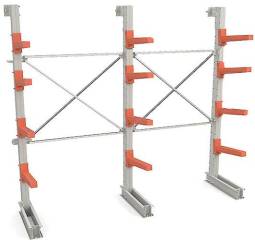 Двухсекционный односторонний консольный стеллаж с 4 уровнями консолей